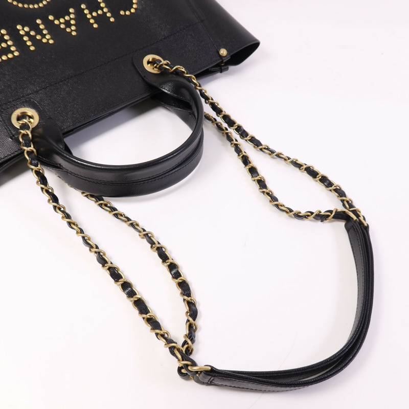 CHANEL 牛皮皮革Deauville金扣鏈帶肩背袋-12