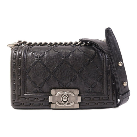CHANEL 牛皮皮革Le Boy 20銀扣鏈帶肩背袋
