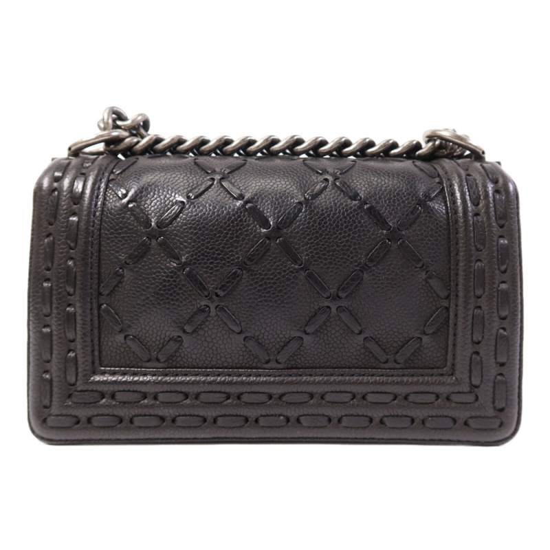 CHANEL 牛皮皮革Le Boy 20銀扣鏈帶肩背袋-1