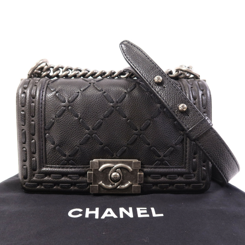 CHANEL 牛皮皮革Le Boy 20銀扣鏈帶肩背袋-9