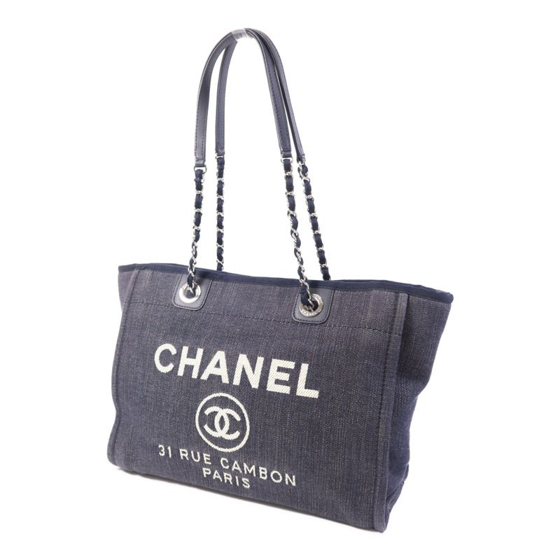 CHANEL 牛仔布Deauville銀扣鏈帶肩背袋-2