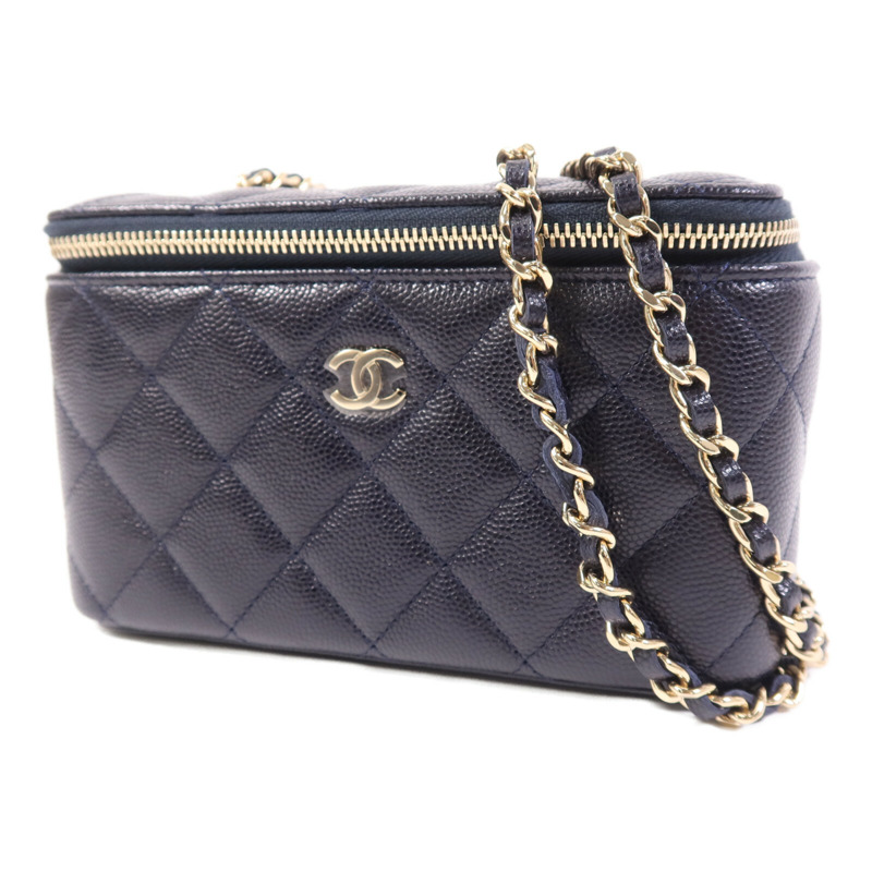 CHANEL 牛皮皮革Vanity Case金扣鏈帶肩背袋-2