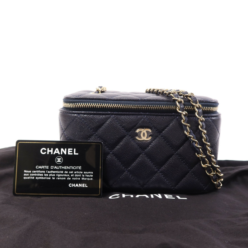 CHANEL 牛皮皮革Vanity Case金扣鏈帶肩背袋-9