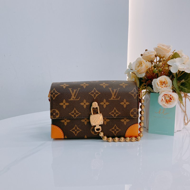 MS0497 Louis Vuitton 路易威登 斜背 小軟箱 鎖頭 帆布 金扣 Steamer Canvas Monogram x GHW-0