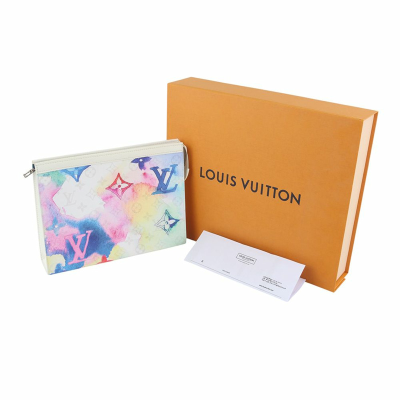 【包稅】LOUIS VUITTON M80460 限量版水彩 Pochette Voyage MM 手拿包 34984Y-7