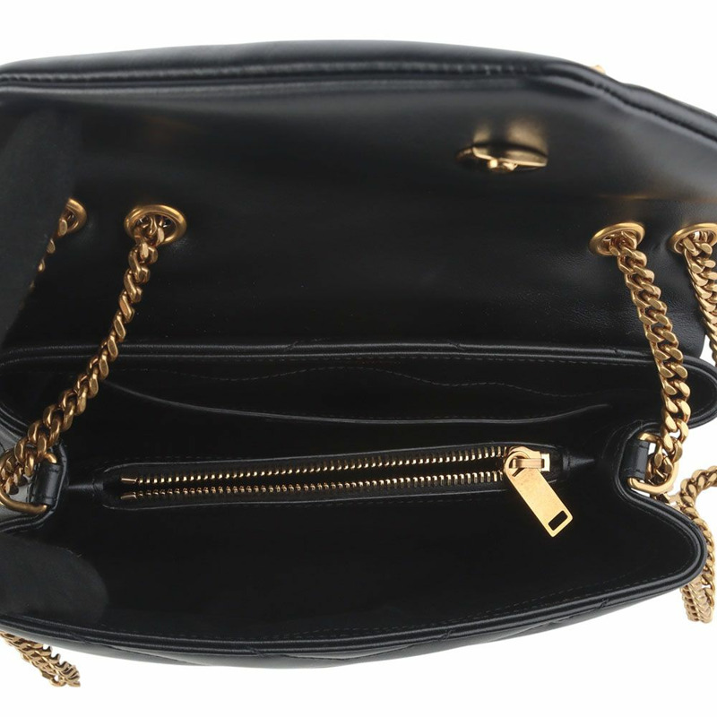 【包稅】SAINT LAURENT Monogram Matelassé Loulou 小號斜背包，金色飾邊，494699-6