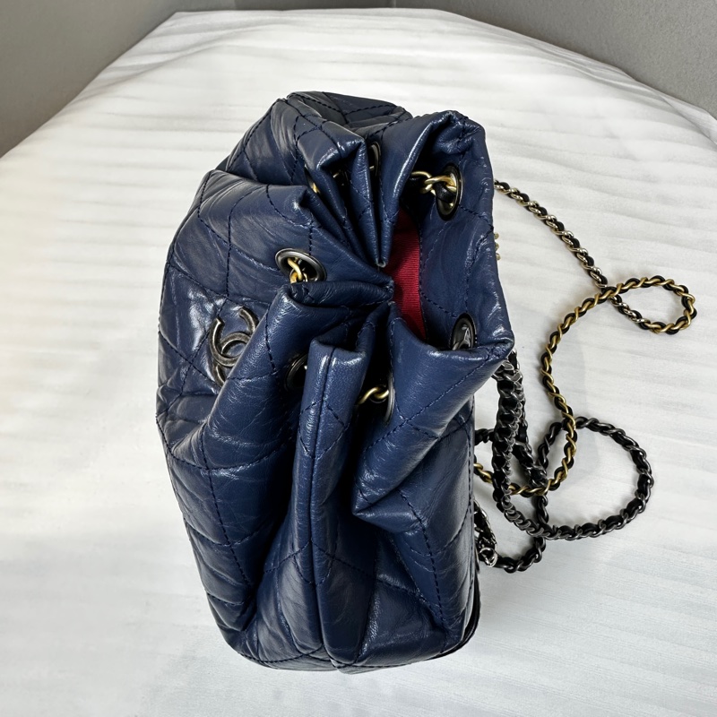 香奈兒/Chanel Gabrielle Backpack 藍色/黑色小牛皮 金銀鏈帶後背包雙肩包小號流浪包 23x10x22.5cm-6