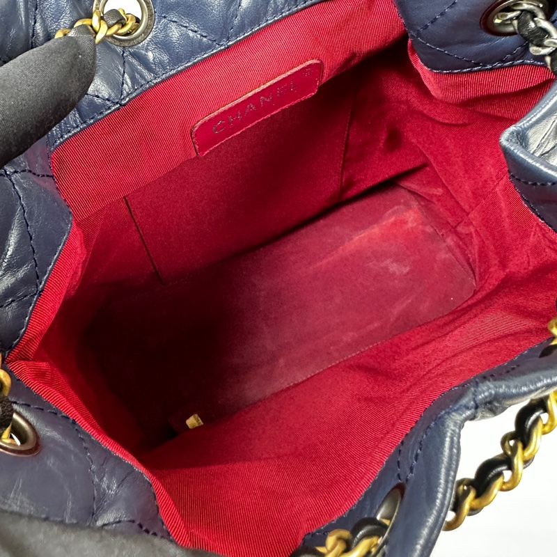 香奈兒/Chanel Gabrielle Backpack 藍色/黑色小牛皮 金銀鏈帶後背包雙肩包小號流浪包 23x10x22.5cm-8