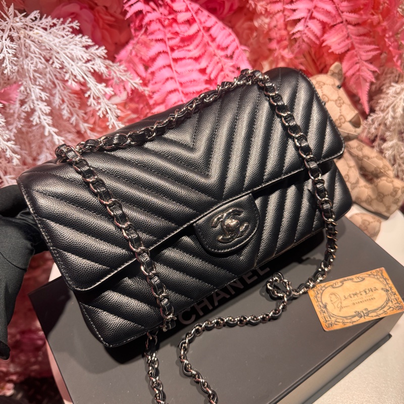 Chanel 荔枝黑銀CF25/斜背包/王吉娜古董精品-2