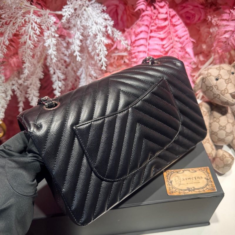 Chanel 荔枝黑銀CF25/斜背包/王吉娜古董精品-5