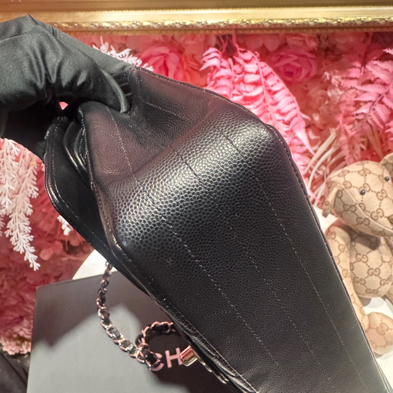 Chanel 荔枝黑銀CF25/斜背包/王吉娜古董精品-8