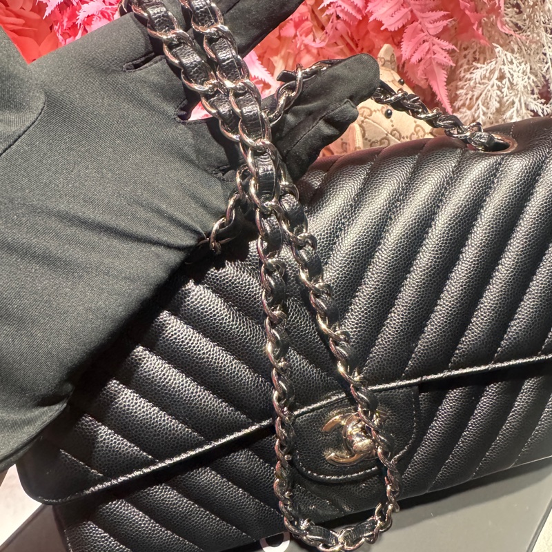 Chanel 荔枝黑銀CF25/斜背包/王吉娜古董精品-9