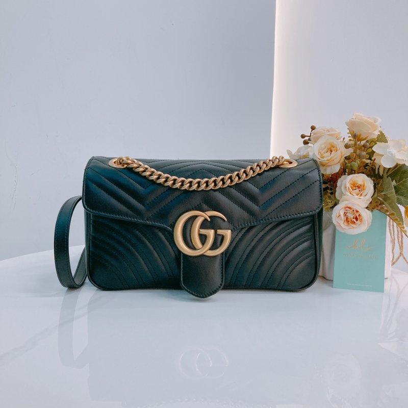 MS0498 Gucci 古馳 經典 中號 牛皮 黑金 GG Marmont Small Calfskin Black x GHW-0