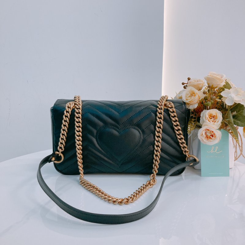 MS0498 Gucci 古馳 經典 中號 牛皮 黑金 GG Marmont Small Calfskin Black x GHW-1