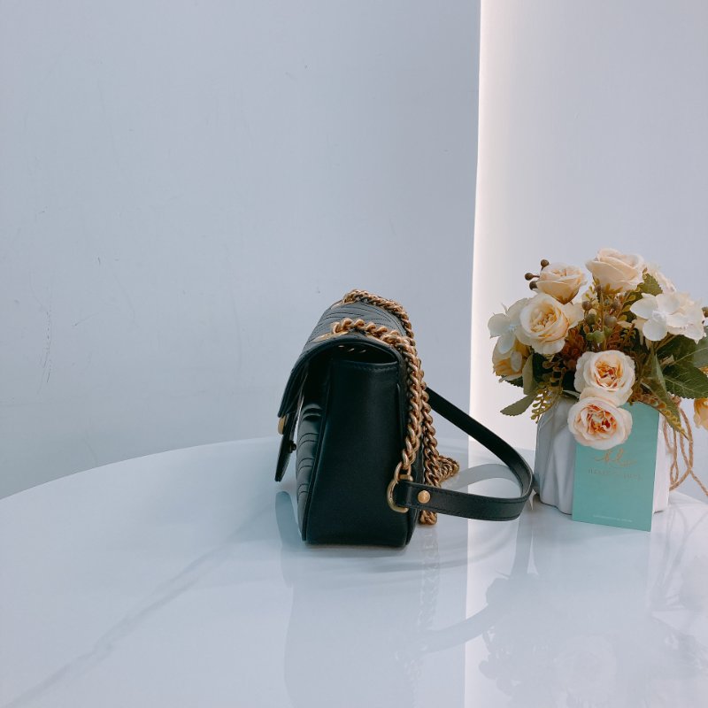 MS0498 Gucci 古馳 經典 中號 牛皮 黑金 GG Marmont Small Calfskin Black x GHW-3