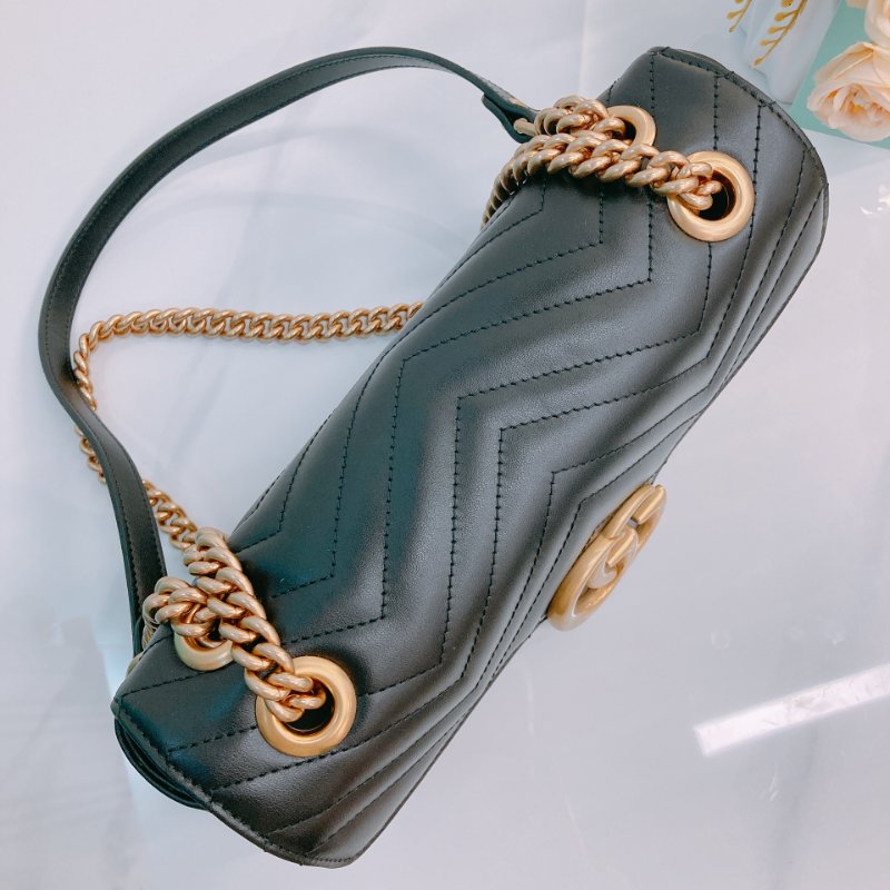MS0498 Gucci 古馳 經典 中號 牛皮 黑金 GG Marmont Small Calfskin Black x GHW-8