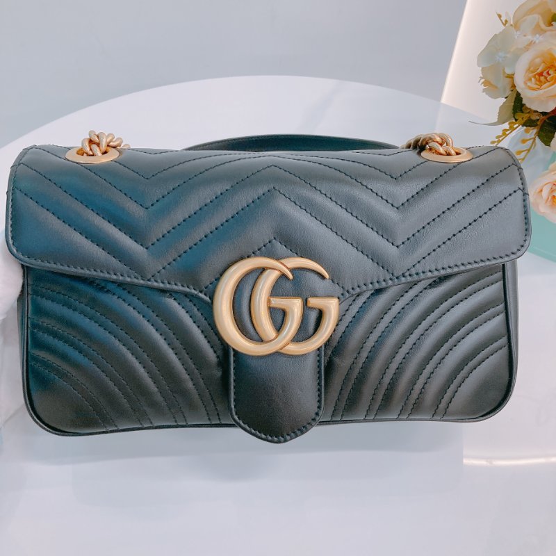 MS0498 Gucci 古馳 經典 中號 牛皮 黑金 GG Marmont Small Calfskin Black x GHW-9