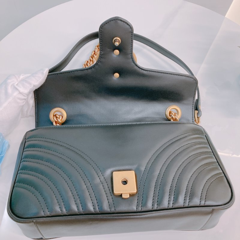 MS0498 Gucci 古馳 經典 中號 牛皮 黑金 GG Marmont Small Calfskin Black x GHW-11