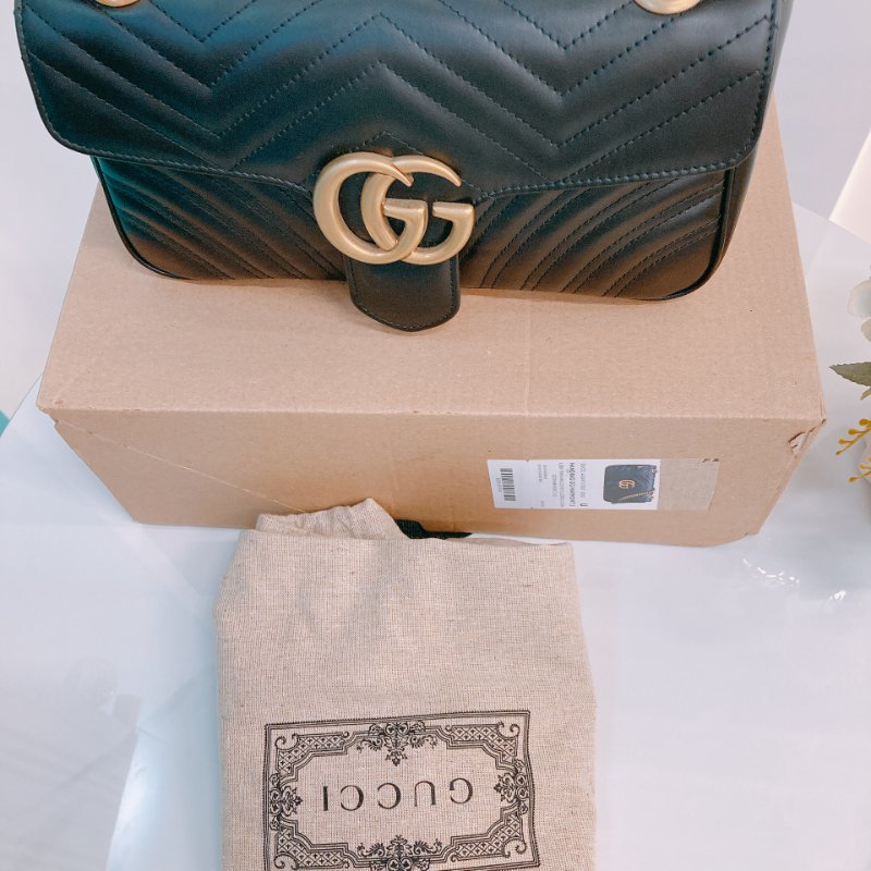 MS0498 Gucci 古馳 經典 中號 牛皮 黑金 GG Marmont Small Calfskin Black x GHW-13