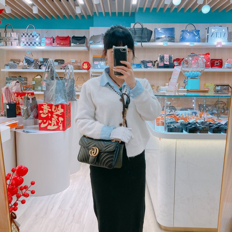 MS0498 Gucci 古馳 經典 中號 牛皮 黑金 GG Marmont Small Calfskin Black x GHW-14