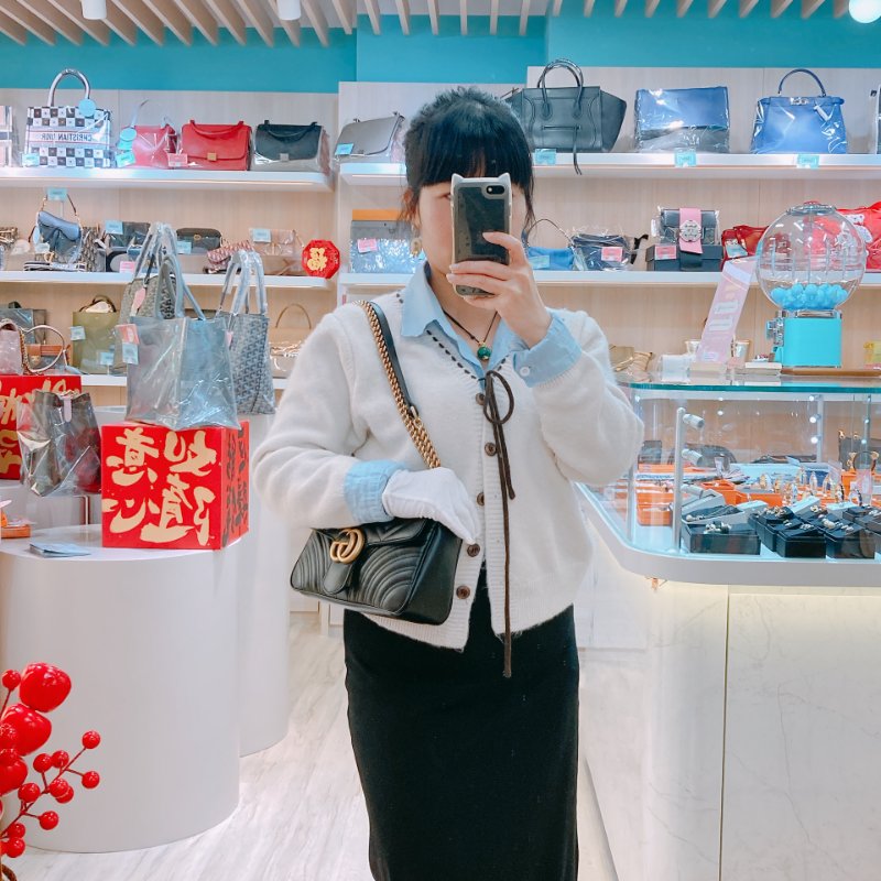 MS0498 Gucci 古馳 經典 中號 牛皮 黑金 GG Marmont Small Calfskin Black x GHW-15