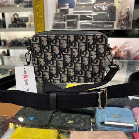 東區正精品㊣DIOR 20BBC119YSE 藍色老花丹寧布帆布銀扣方型雙層拉鍊手拿包斜背包 RZ5768-8