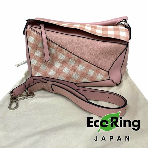 ☆ Loewe 羅意威 Pink Checked Calfskin Puzzle 2Way Bag 粉紅色小牛皮兩用袋 - 257025240