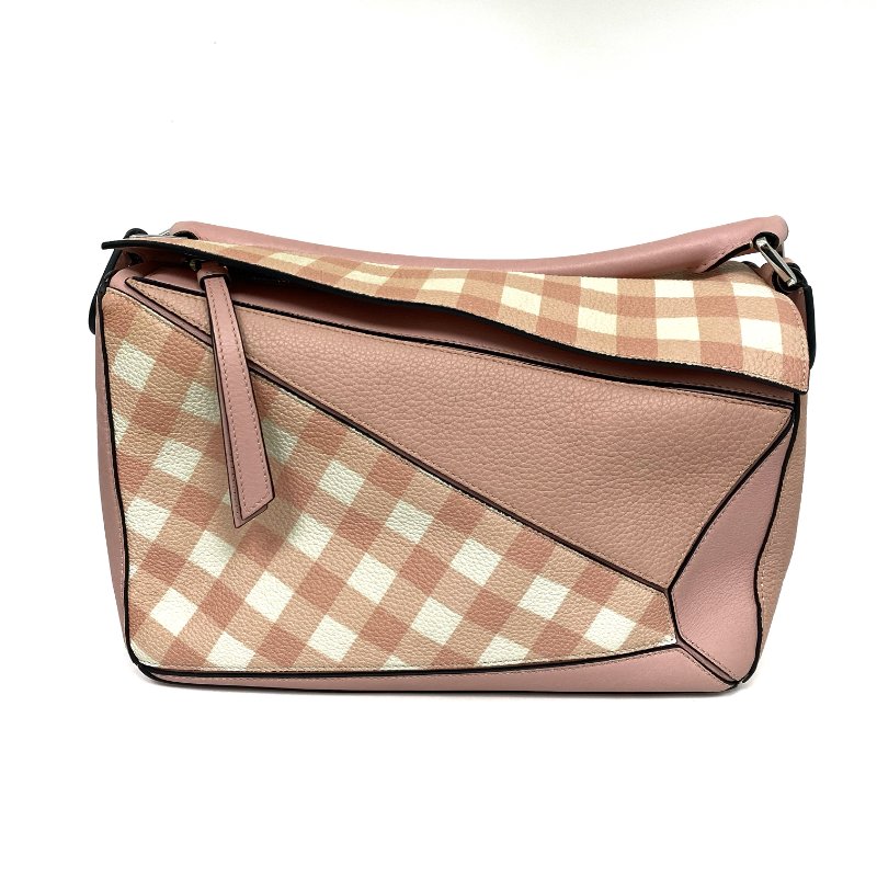 ☆ Loewe 羅意威 Pink Checked Calfskin Puzzle 2Way Bag 粉紅色小牛皮兩用袋 - 257025240-1