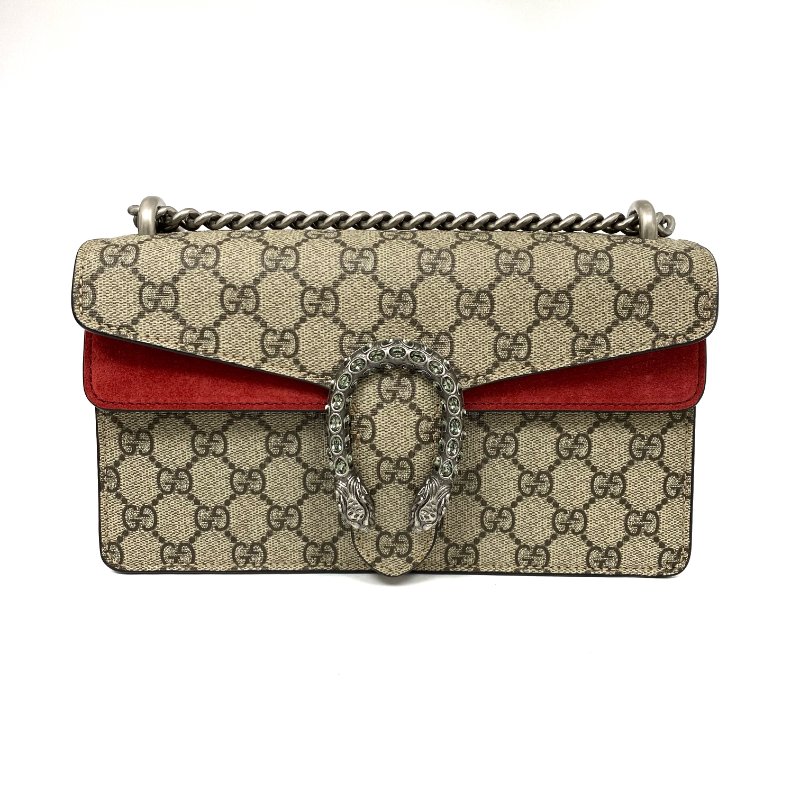 △ Gucci 古馳 Beige And Red Coated Canvas Suede Dionysus Chain Shoulder Bag 499623 淺褐色和紅色塗層帆布和麂皮鎖鏈肩背袋 - 257026165-1