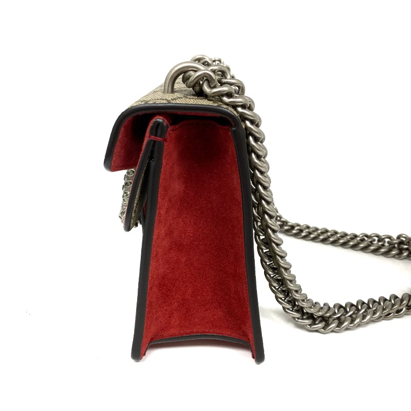 △ Gucci 古馳 Beige And Red Coated Canvas Suede Dionysus Chain Shoulder Bag 499623 淺褐色和紅色塗層帆布和麂皮鎖鏈肩背袋 - 257026165-3