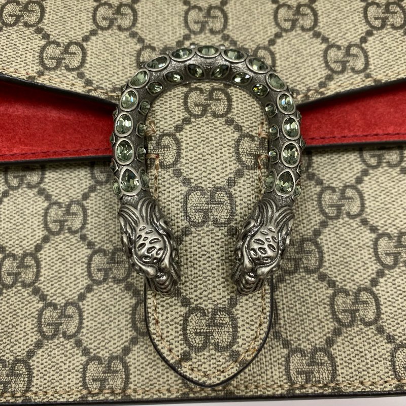 △ Gucci 古馳 Beige And Red Coated Canvas Suede Dionysus Chain Shoulder Bag 499623 淺褐色和紅色塗層帆布和麂皮鎖鏈肩背袋 - 257026165-12