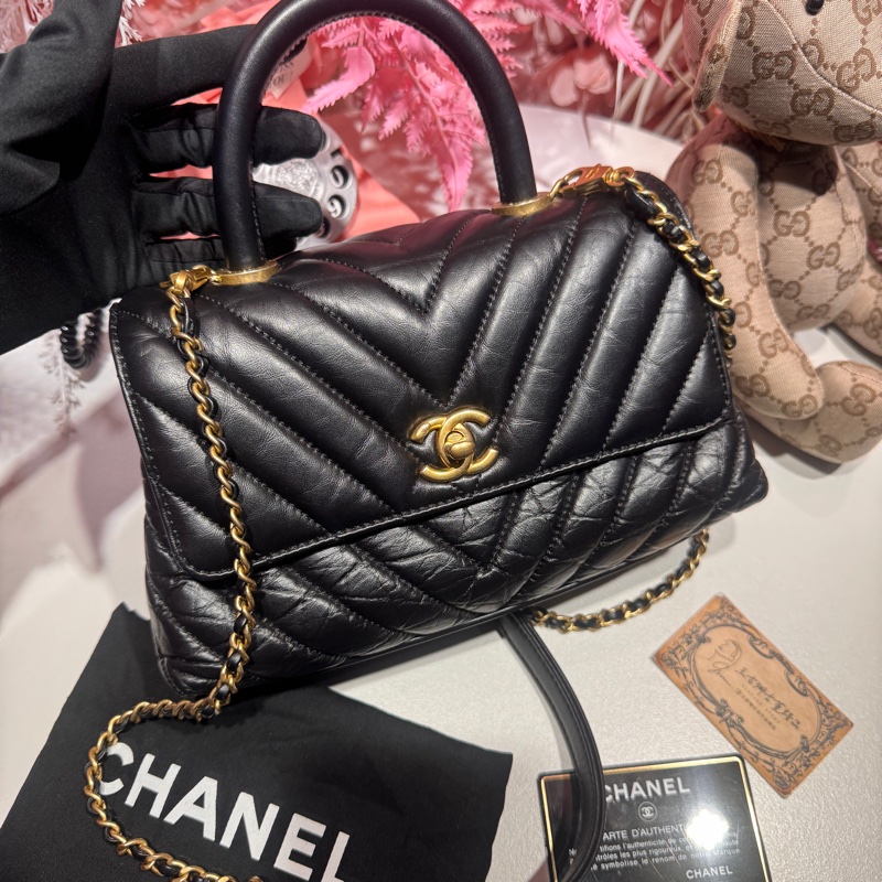 Chanel 揉皺牛皮handle斜背包/王吉娜古董精品-0