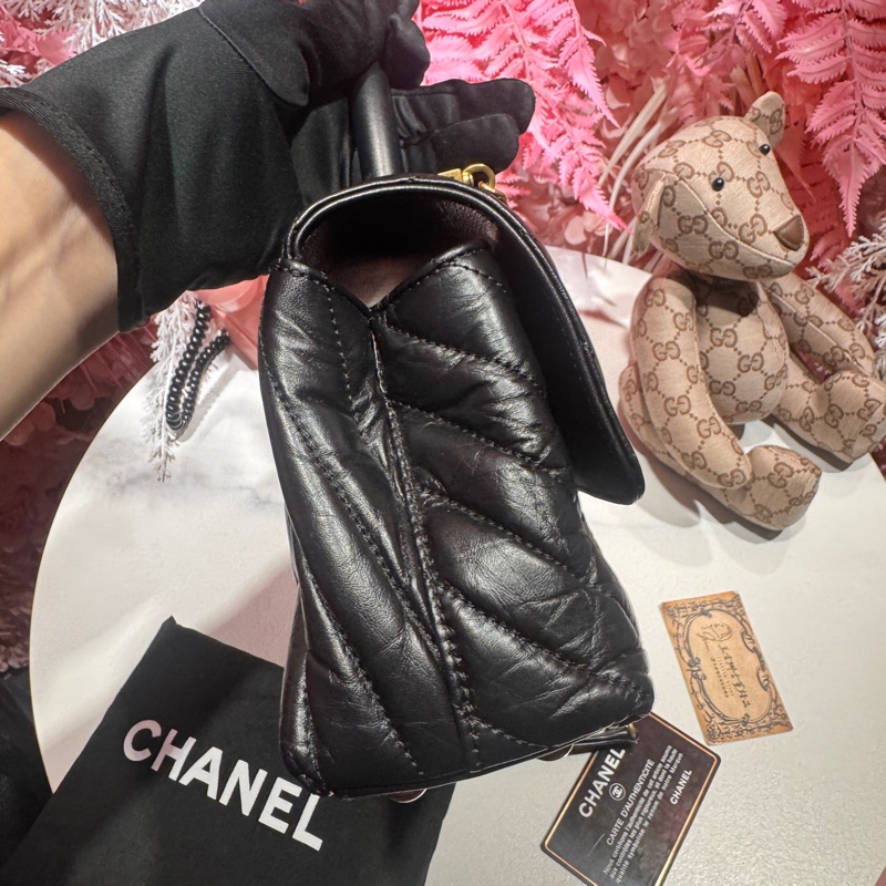 Chanel 揉皺牛皮handle斜背包/王吉娜古董精品-2