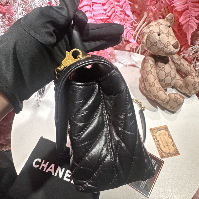 Chanel 揉皺牛皮handle斜背包/王吉娜古董精品-4