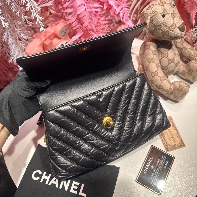Chanel 揉皺牛皮handle斜背包/王吉娜古董精品-6