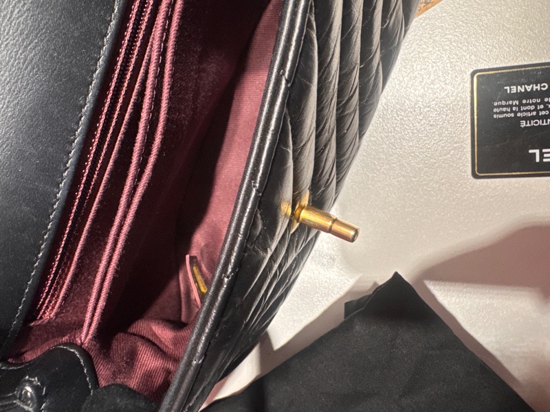 Chanel 揉皺牛皮handle斜背包/王吉娜古董精品-8