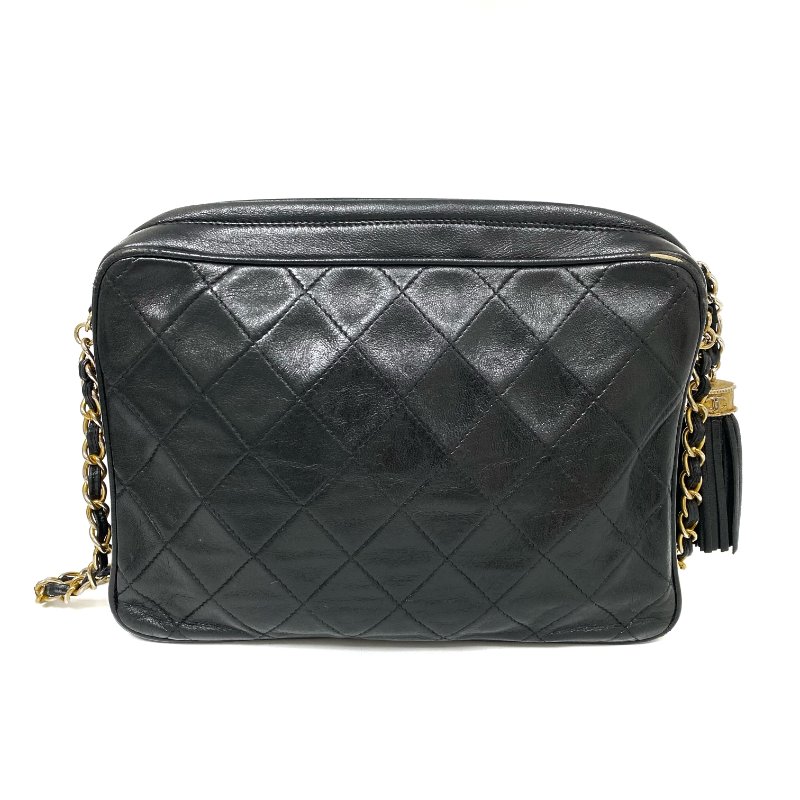 △ Chanel 香奈兒 Black Calfskin Gold Tone Metal Vintage Fringe Chain Shoulder Bag No.0 黑色小牛皮金色金屬鎖鏈肩背袋No.0 - 257026839-2