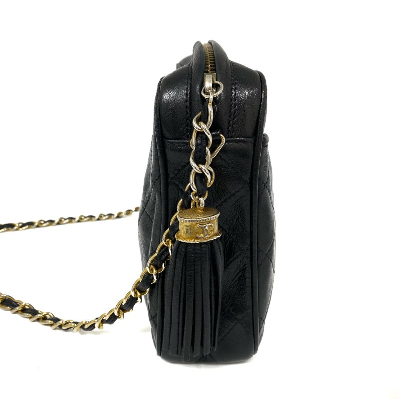 △ Chanel 香奈兒 Black Calfskin Gold Tone Metal Vintage Fringe Chain Shoulder Bag No.0 黑色小牛皮金色金屬鎖鏈肩背袋No.0 - 257026839-4