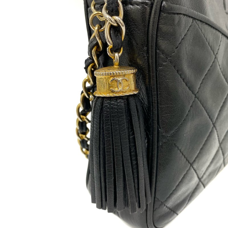 △ Chanel 香奈兒 Black Calfskin Gold Tone Metal Vintage Fringe Chain Shoulder Bag No.0 黑色小牛皮金色金屬鎖鏈肩背袋No.0 - 257026839-8