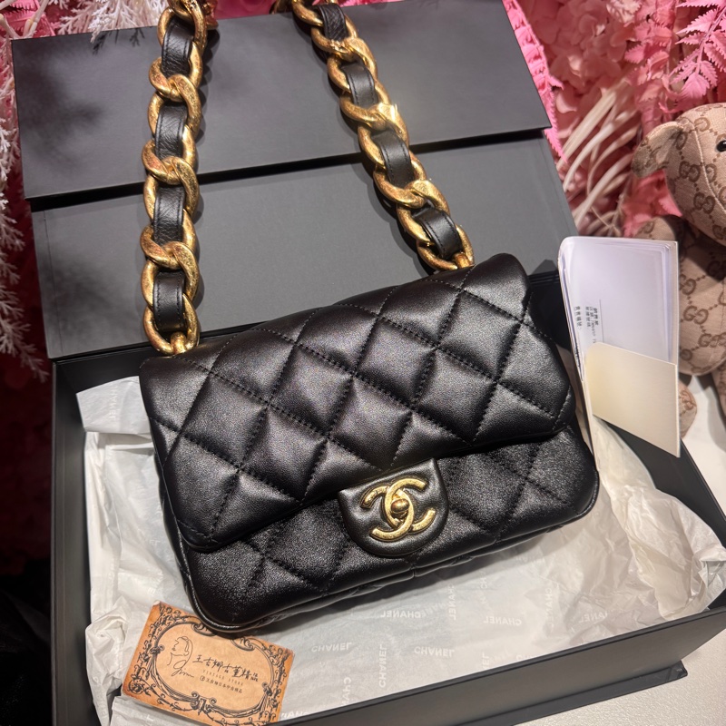 Chanel 黑金肩背包鏈條包/王吉娜古董精品-0