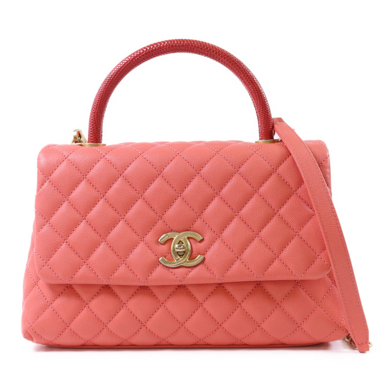 CHANEL 牛皮皮革Coco Handle Large金扣鏈帶肩背袋-0