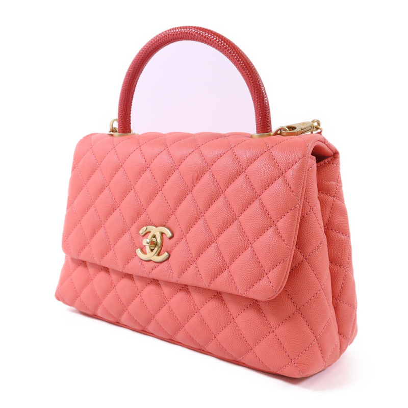 CHANEL 牛皮皮革Coco Handle Large金扣鏈帶肩背袋-2