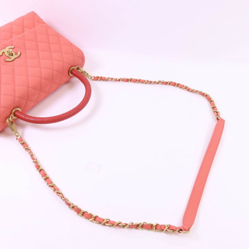 CHANEL 牛皮皮革Coco Handle Large金扣鏈帶肩背袋-4