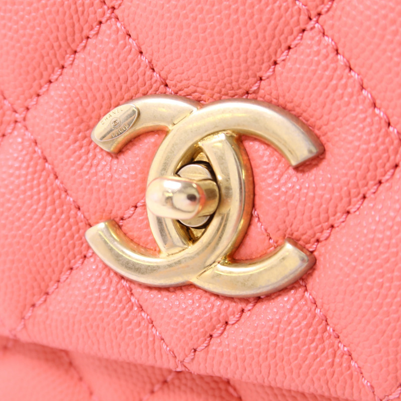 CHANEL 牛皮皮革Coco Handle Large金扣鏈帶肩背袋-8