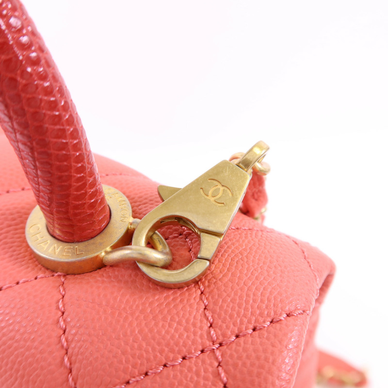 CHANEL 牛皮皮革Coco Handle Large金扣鏈帶肩背袋-9