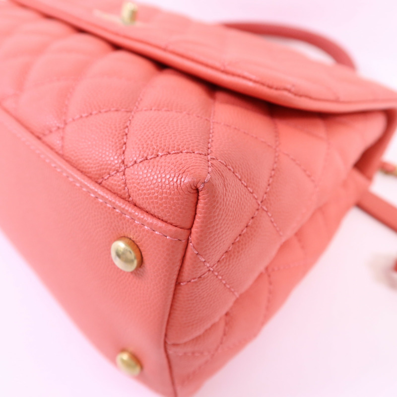 CHANEL 牛皮皮革Coco Handle Large金扣鏈帶肩背袋-11