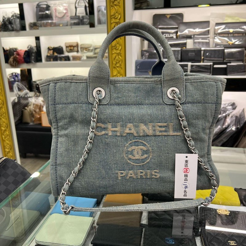 東區正精品㊣CHANEL 23s AS3257 牛仔水洗仿舊沙灘手提包斜背包兩用包托特包中型 RZ4624-0