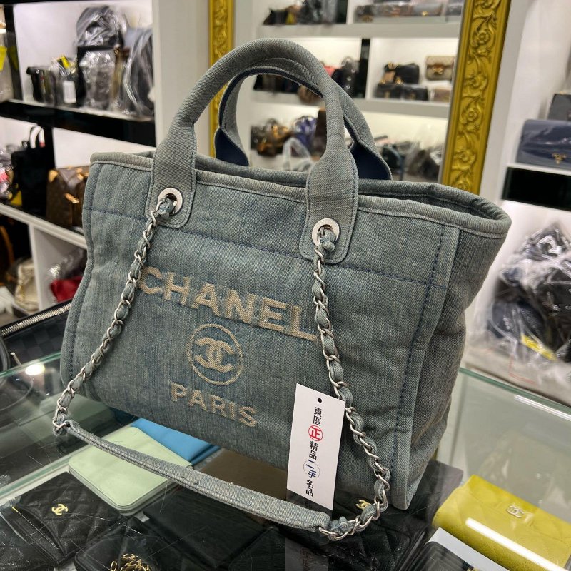 東區正精品㊣CHANEL 23s AS3257 牛仔水洗仿舊沙灘手提包斜背包兩用包托特包中型 RZ4624-2
