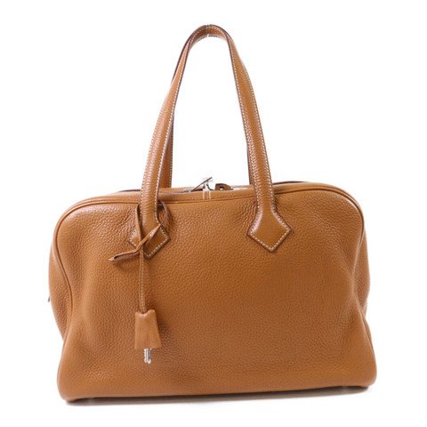 HERMES Clemence皮革Victoria銀扣手挽袋Gold