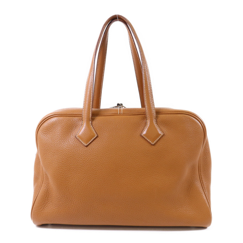 HERMES Clemence皮革Victoria銀扣手挽袋Gold-1